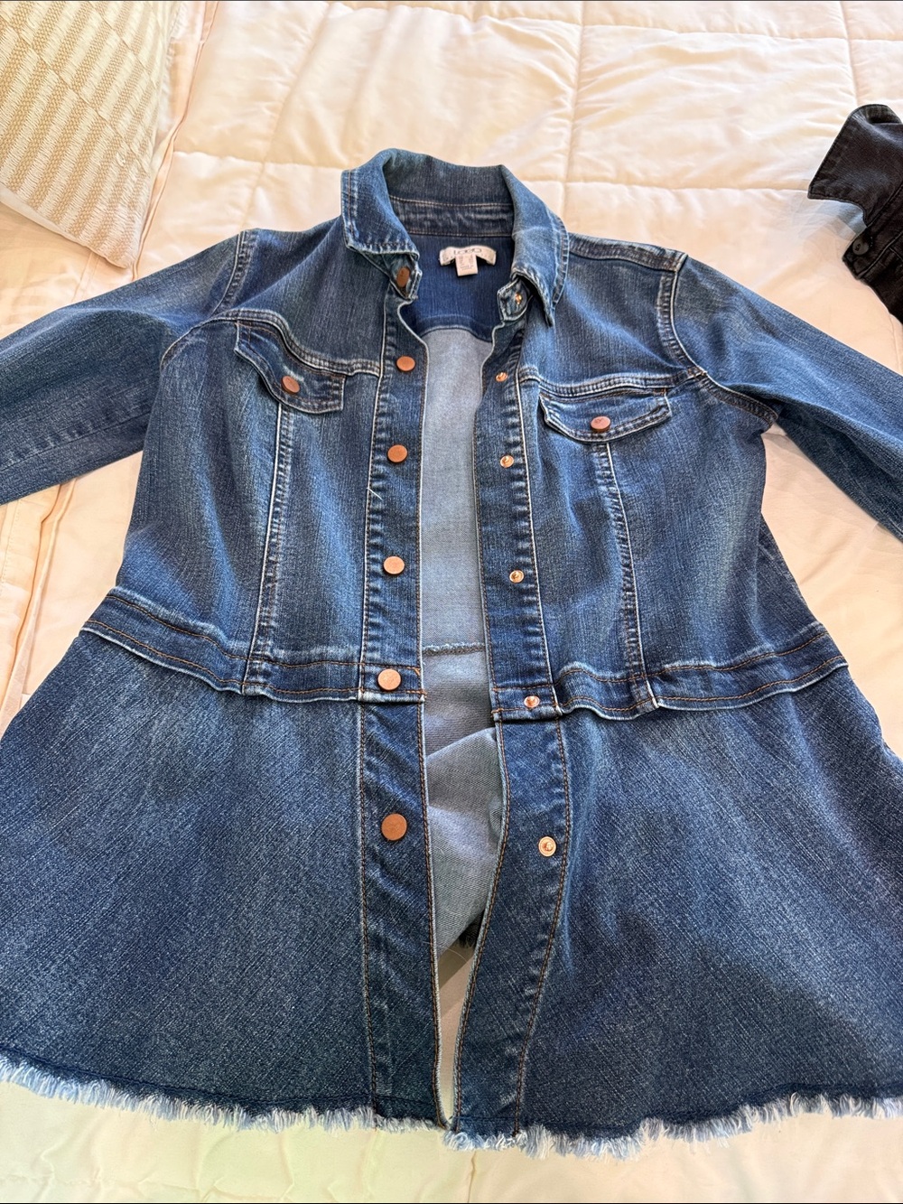 LOGO by Lori Goldstein Dark Blue Denim Long Jacket